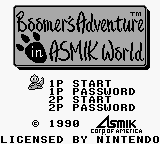 Boomer's Adventure in Asmik World title screen for GameBoy